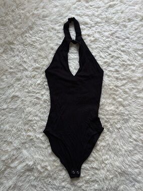 Forever 21 Black Halter Keyhole Bodysuit